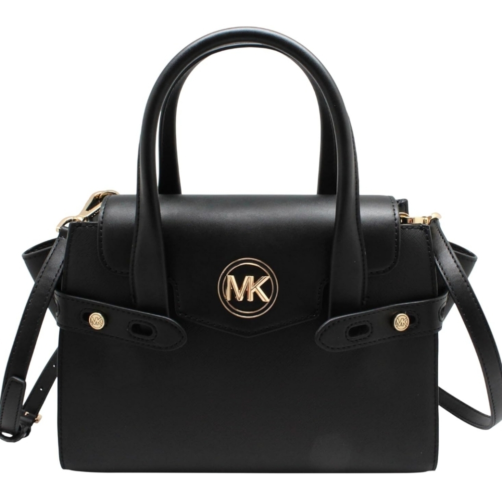 NEW Michael Kors Carmen Medium Satchel in Black with Gold Hardware MSRP $448